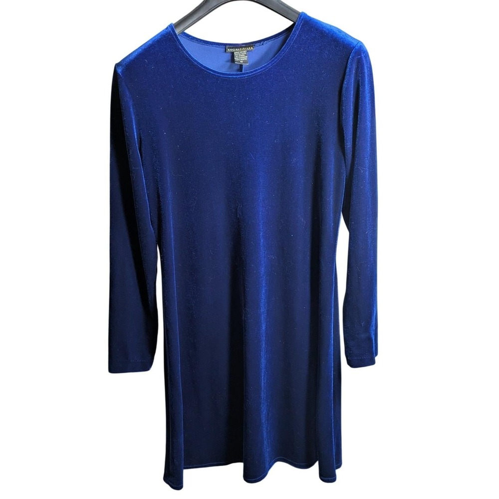 90s Whimsigoth Blue Velvet Long Sleeve Shift Dress Size 10